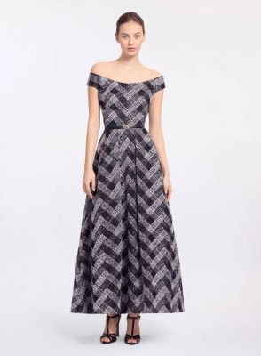 Chevron Off-Shoulder Midi Dress