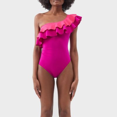 Purple One-Piece Asymmetrical Swimsuit