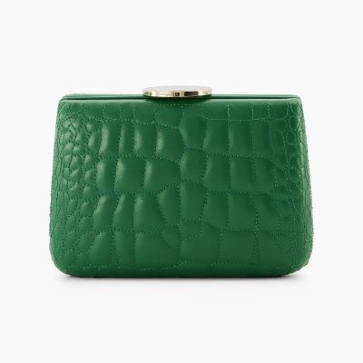 Clutch Bag in Embossed Green Leather