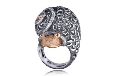 Silver & Gold Codi The Snail Ring with Diamonds