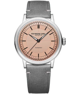 Millesime Men's Automatic Grey Leather Strap Watch