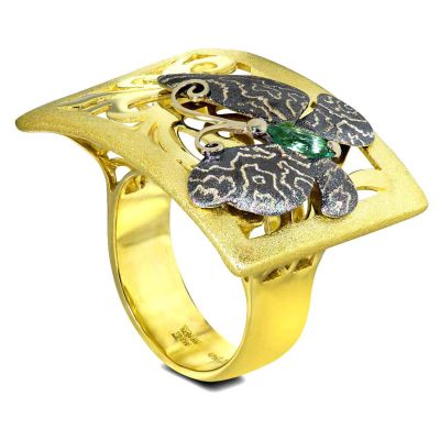 Gold Butterfly Ring With Tourmaline