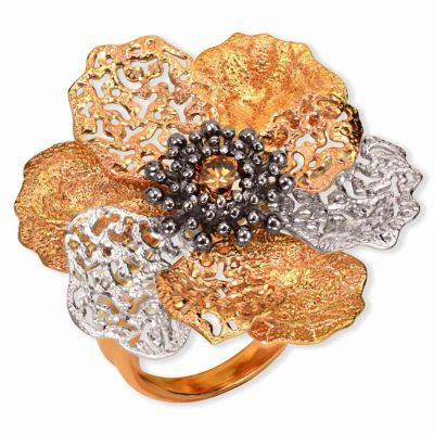 Rose Gold Coronaria Ring w. Champagne Diamonds