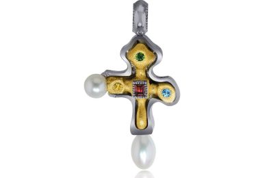 Silver Yellow Byzantine Cross Pendant