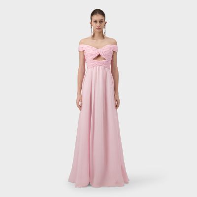 Long Pleated Dress In Pink Silk