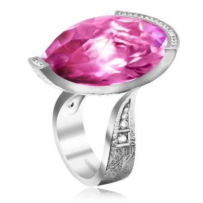 Gold Swan Ring With Pink Sapphire & Diamonds