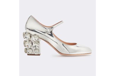 Silver Mary Jane Pumps With Diamond Heels