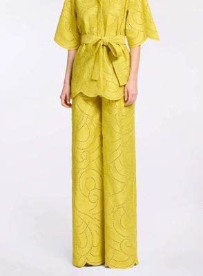 Swirl Embroidered Cotton Pants