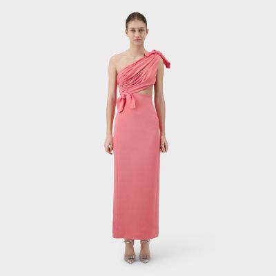 Asymmetric Midi Dress with Pink Bows