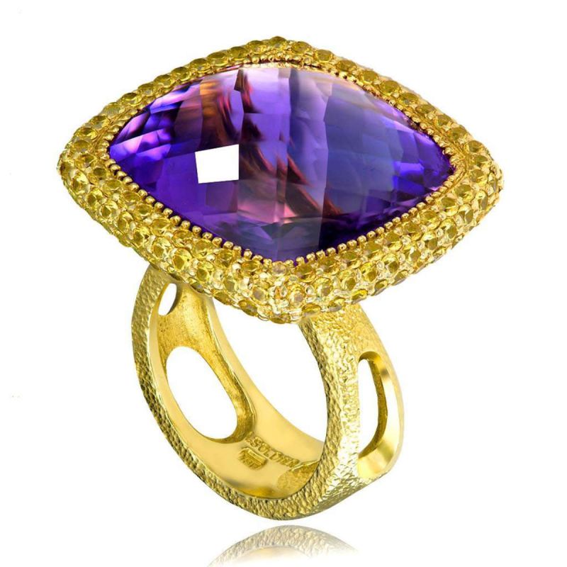 Alex Soldier: Gold Royal Ring With Amethyst & Yellow Sapphires - Luxferity