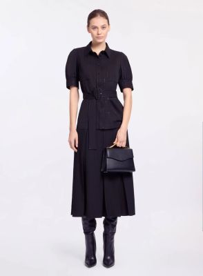 Pinstripe Crepe Midi Skirt
