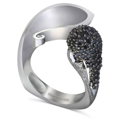 Gold Calla Ring With Black Diamonds