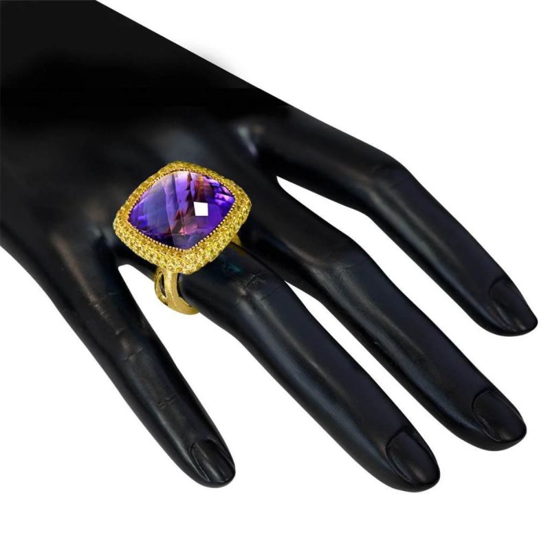 Alex Soldier: Gold Royal Ring With Amethyst & Yellow Sapphires - Luxferity