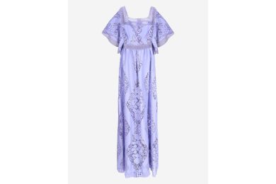 Squared Neckline Flared Lace Long Dress