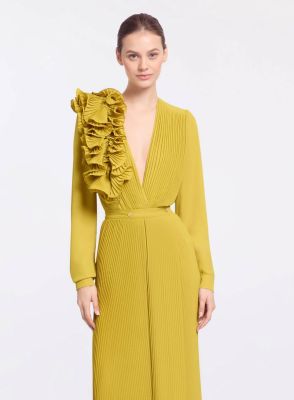 Pleated Ruffle Chiffon Shirt (Antique Yellow)