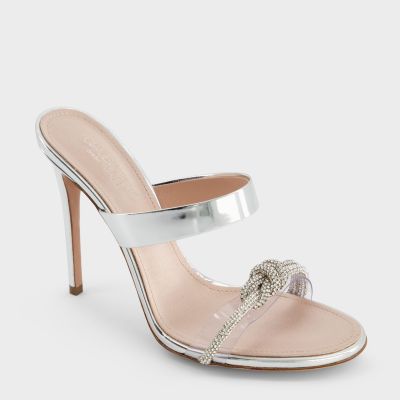 Crystal Bow Platinum High-heeled Sandals