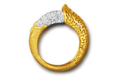 Gold Acorn Ring with Diamonds