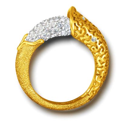 Gold Acorn Ring with Diamonds