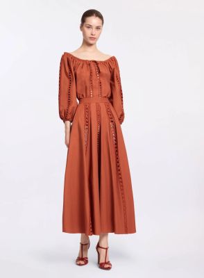 Trim Embellished Cotton Midi Skirt