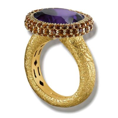 Gold Cocktail Ring With Amethyst & Madeira Citrine