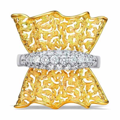 Gold Bowtie Ring With Diamonds