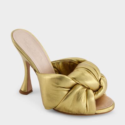 Maxi Bow Mules In Gold Leather