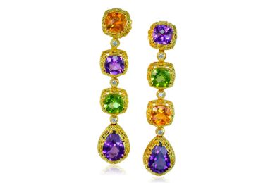 Gold Byzantine Drop Earrings With Gemstones