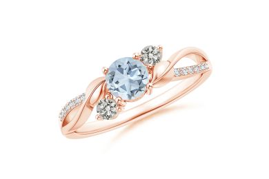 Aquamarine and Diamond Twisted Vine Ring