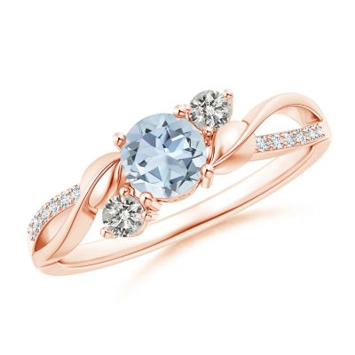 Aquamarine and Diamond Twisted Vine Ring