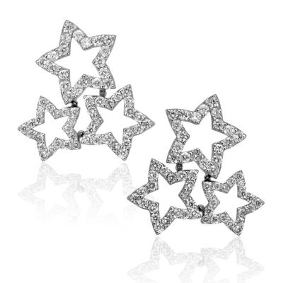 Diamond Trinity Star Stud Earrings