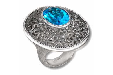 Silver Galactica Ring With Blue Topaz