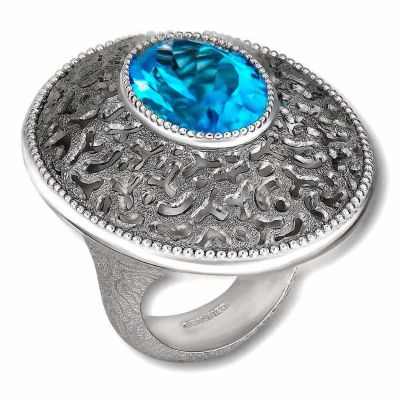 Silver Galactica Ring With Blue Topaz