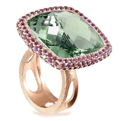 Rose Gold Royal Ring With Green Amethyst & Garnet