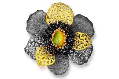 Silver Coronaria Brooch Pendant with Opal & Spinel