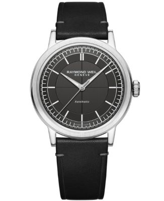 Millesime Automatic Black Leather Strap Watch