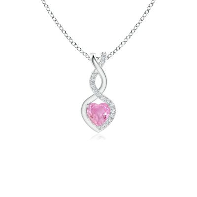 Pink Sapphire Infinity Heart Pendant with Diamonds