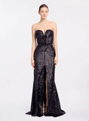 Embellished Sequins Strapless Dress