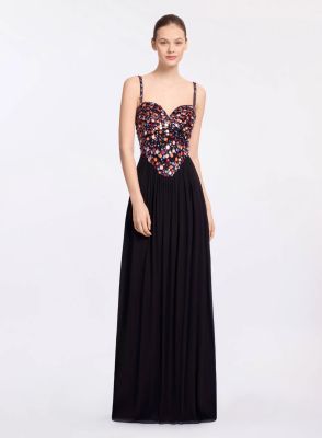 Sequin Embroidered Silk Long Dress