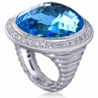 Gold Symbolica Ring W. Blue Topaz & White Diamonds