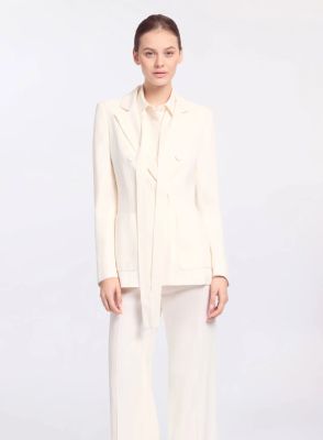 Embellished Pinstripe Crepe Blazer (Powder White)