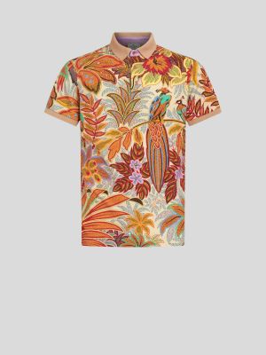 Polo Shirt With Peacock Print (Beige)