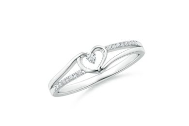 Round Diamond Split Shank Heart Promise Ring