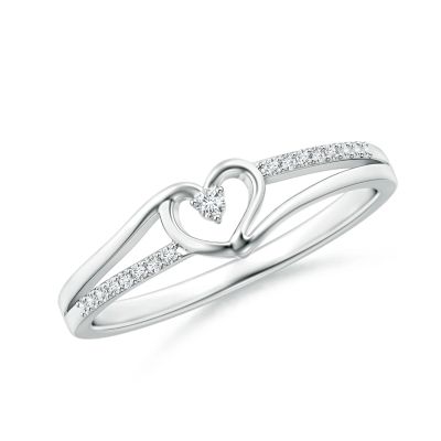 Round Diamond Split Shank Heart Promise Ring