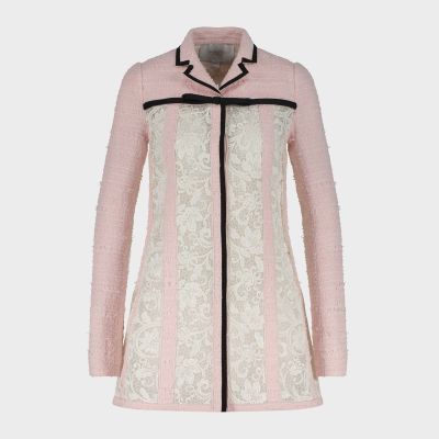 Short Coat With Bow In Pink Macrame