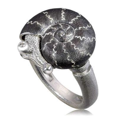 Silver Little Snail Ring With Diamonds