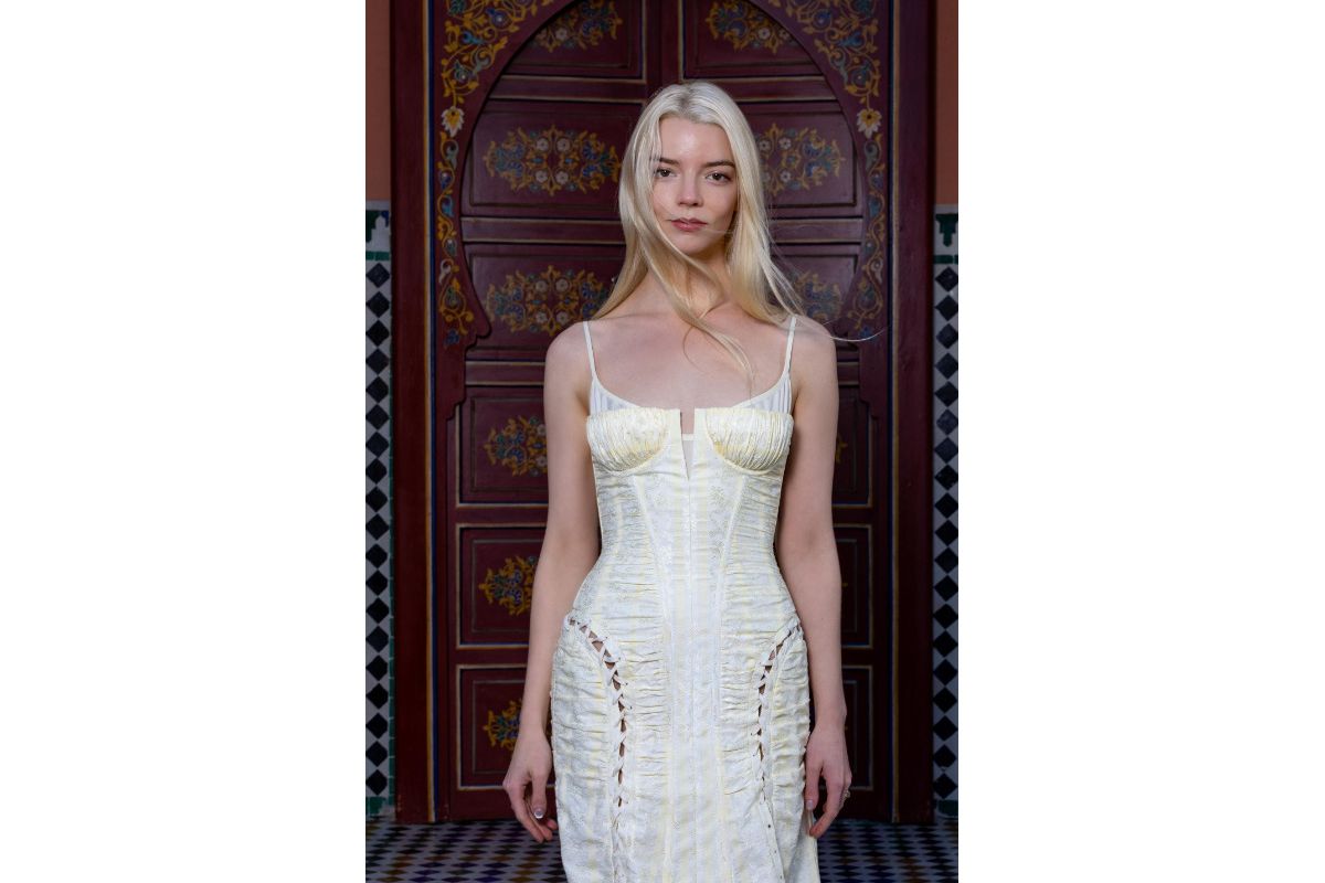 Anya Taylor-Joy In Cream Silk Corset Dress At Marrakech Film Festival