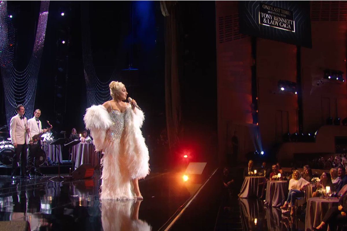Lady Gaga In Custom Roberto Cavalli Couture During "One Last Time: An Evening With Tony Bennett & Lady Gaga"