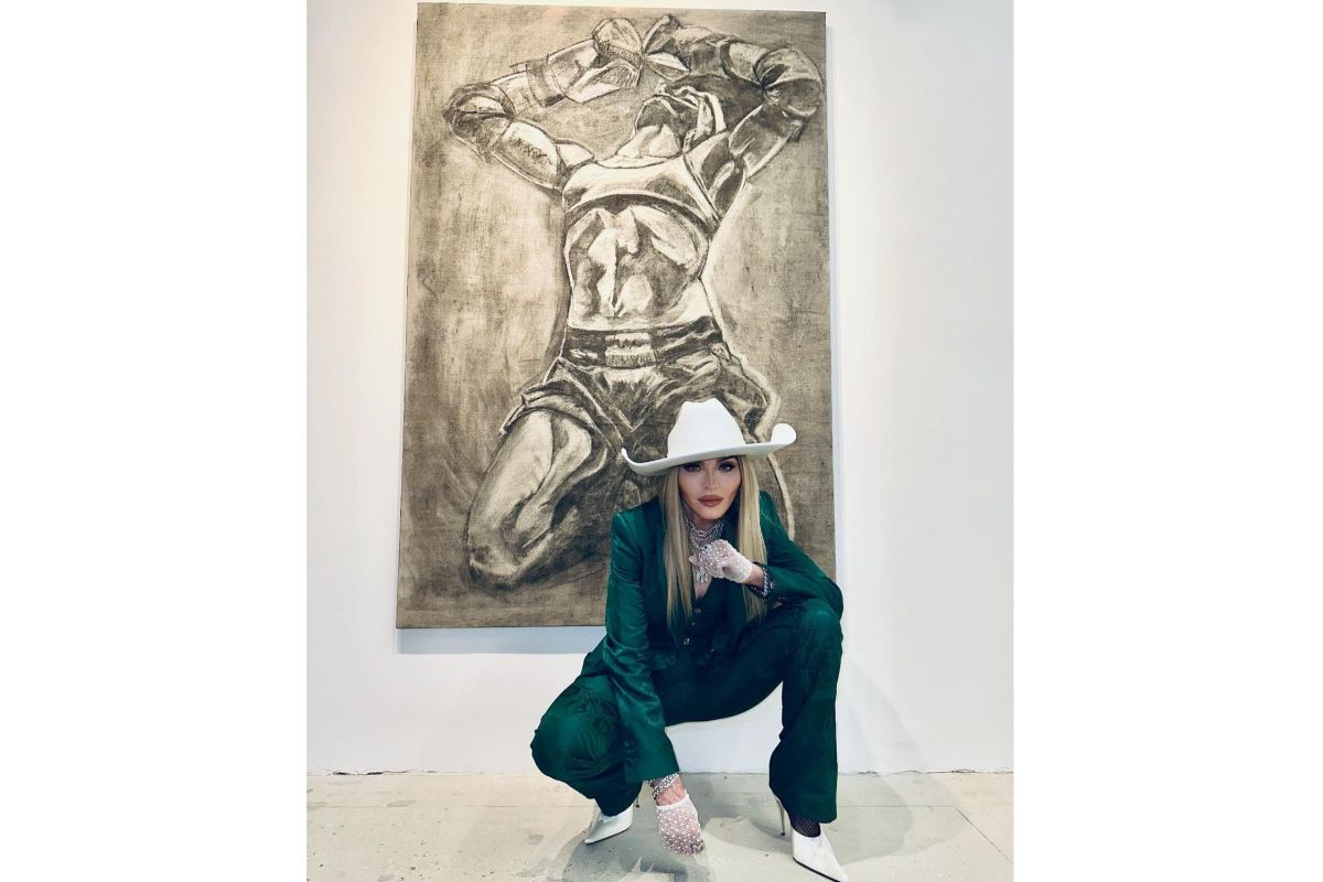 Madonna In Roberto Cavalli During Rocco Ritchie's Collection Of Paintings Exhibition