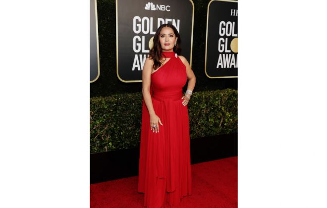 Salma Hayek Pinault Wearing Beautiful Alexander McQueen Dress To The 78th Annual Golden Globes Awards