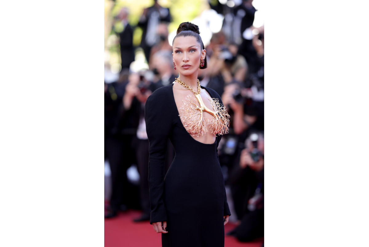Bella Hadid takes the scarf top trend to the Cannes Film Festival